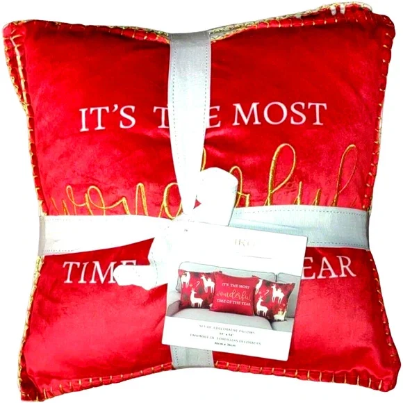 3Pc THRO Christmas Pillow Decor It's The Most Wonderfu1 Time Of The Year